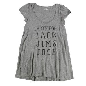 Gorilla Buffet Womens I Voted For Jack Jim & Jose Graphic T-Shirt, Grey, NWT